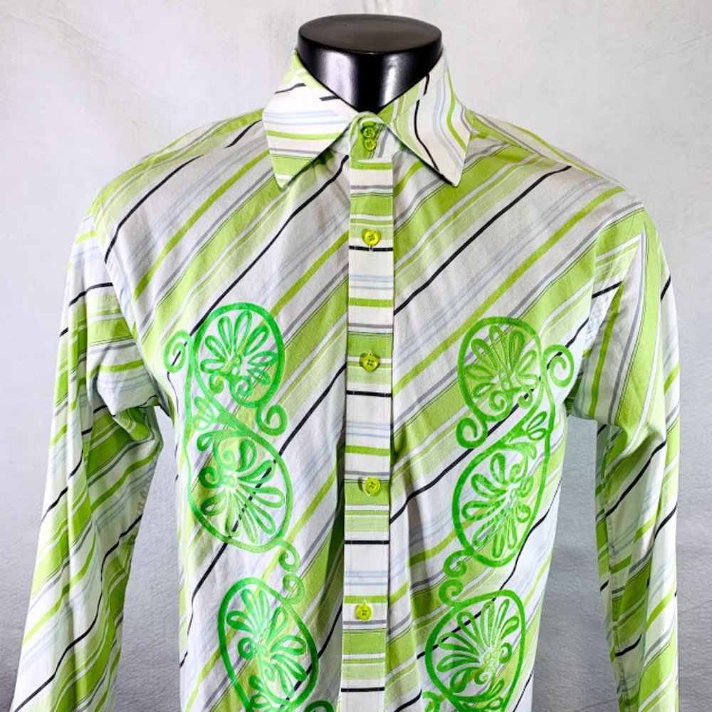 Manzini Shirt Button Down Front Long Sleeve Stripe